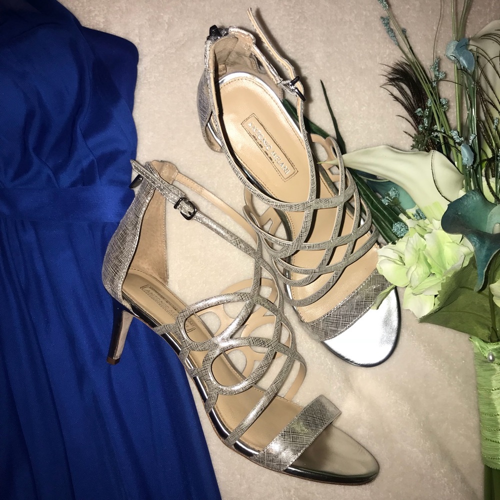 Silver Leather Sandals 2.7” Heel